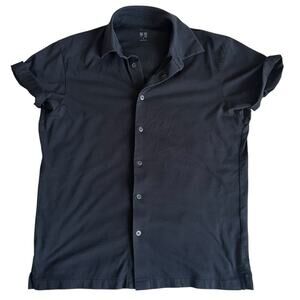 Uniqlo AIRism Button-Up Shirt Men’s SM Black Cotton Blend Short Sleeve Techwear